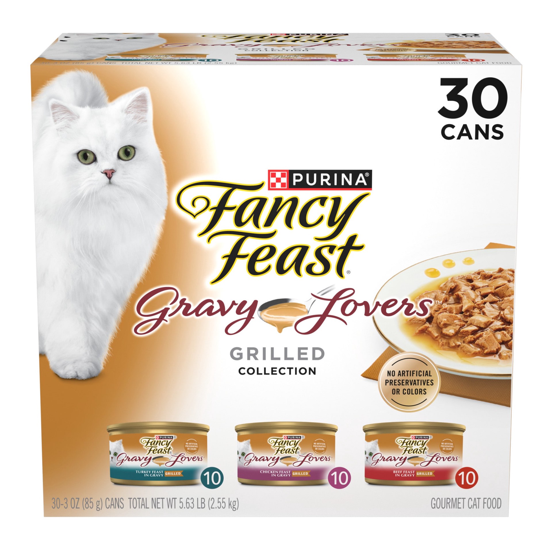 slide 1 of 8, Fancy Feast Purina Fancy Feast Gravy Lovers Poultry and Beef Grilled Gourmet Wet Cat Food Variety Pack - (30) 3 oz. Cans, 30 ct