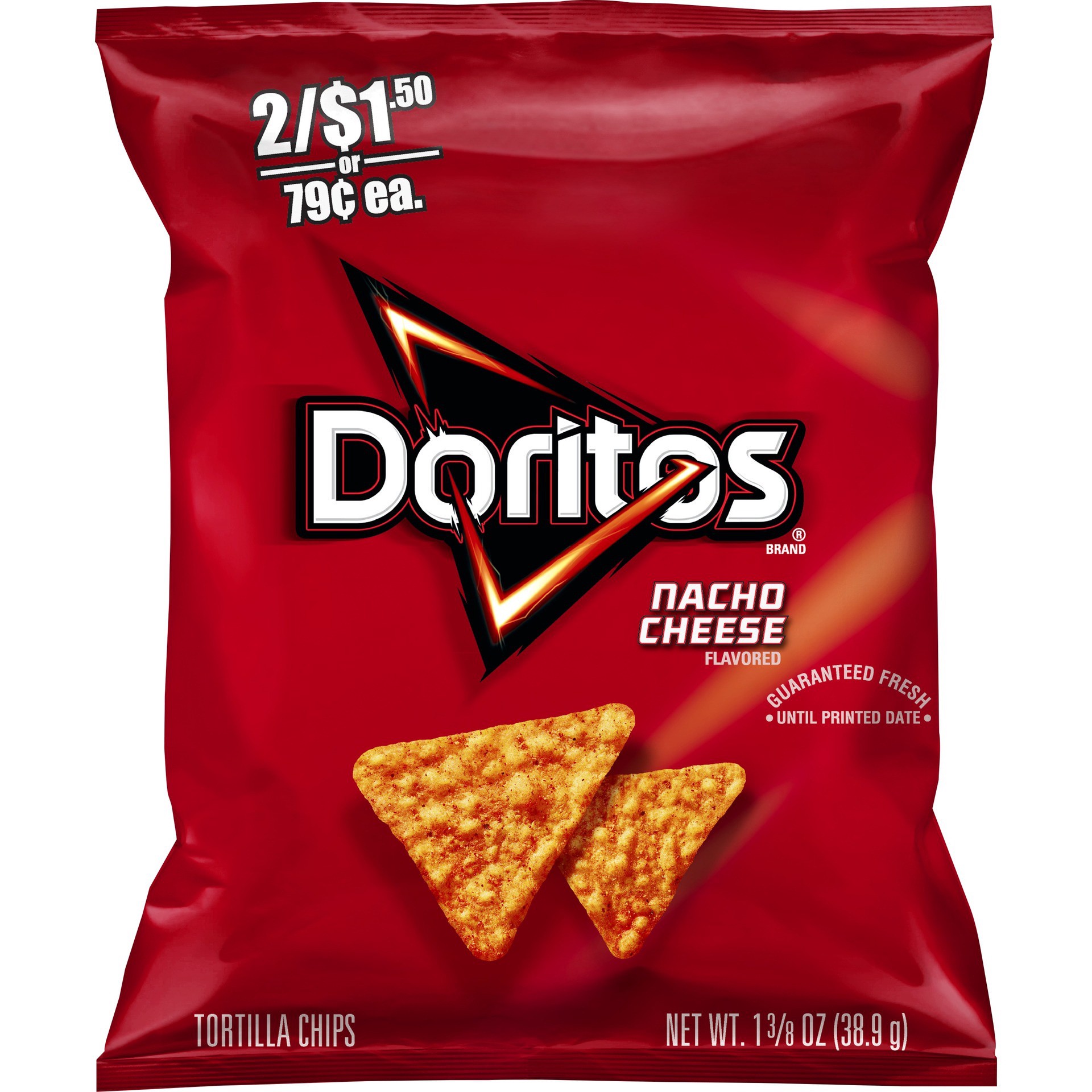 slide 1 of 8, Doritos Tortilla Chips Nacho Cheese 1 3/8 Oz, 1.38 oz