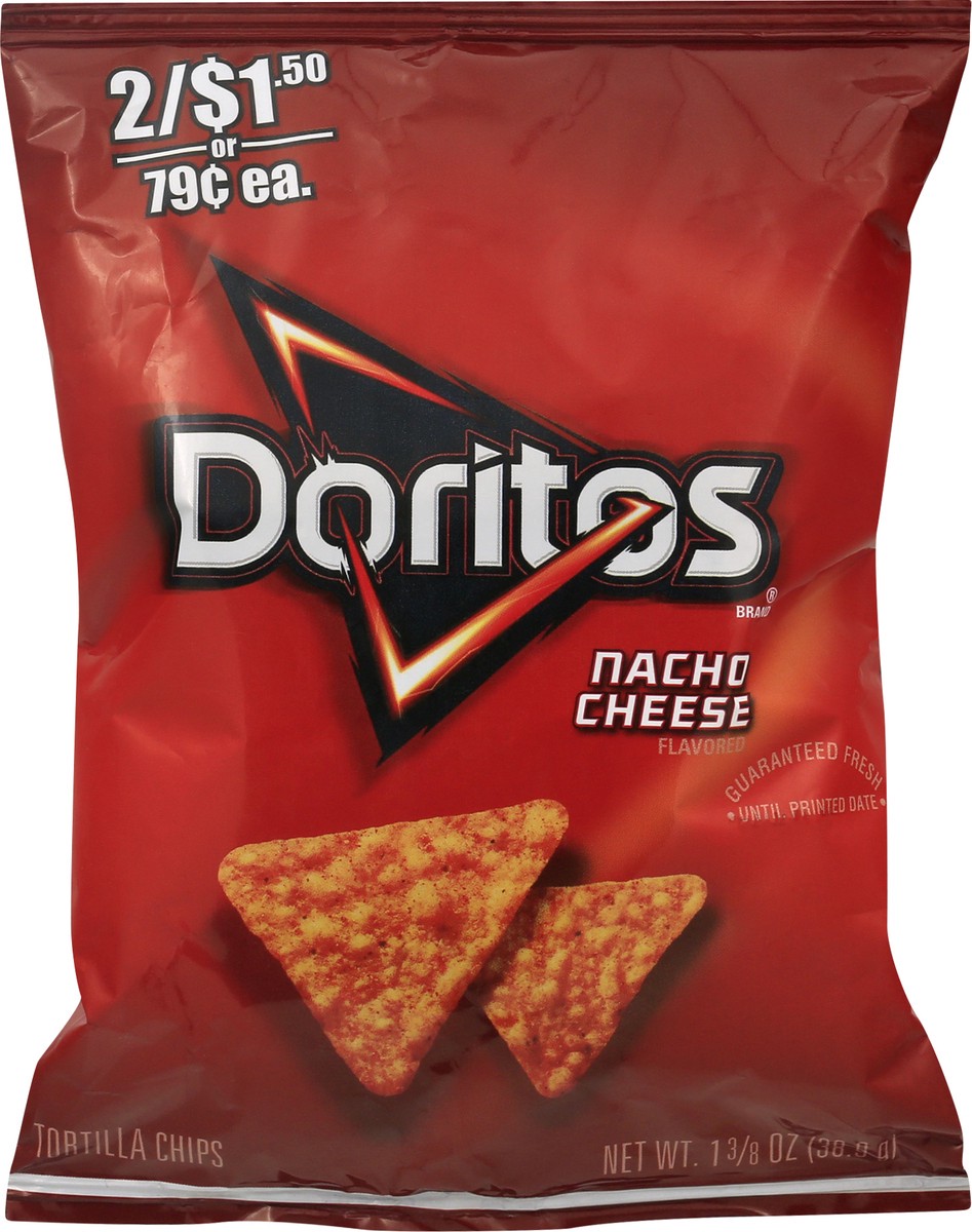 slide 3 of 8, Doritos Tortilla Chips Nacho Cheese 1 3/8 Oz, 1.38 oz