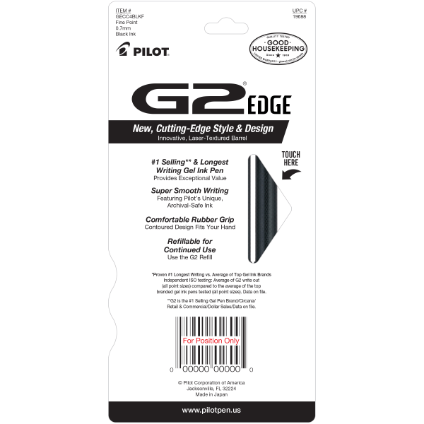 slide 2 of 7, Pilot G2 Edge Gel Pens, Fine Point, 0.7 Mm, Black Barrel, Black Ink, Pack Of 4 Pens, 4 ct