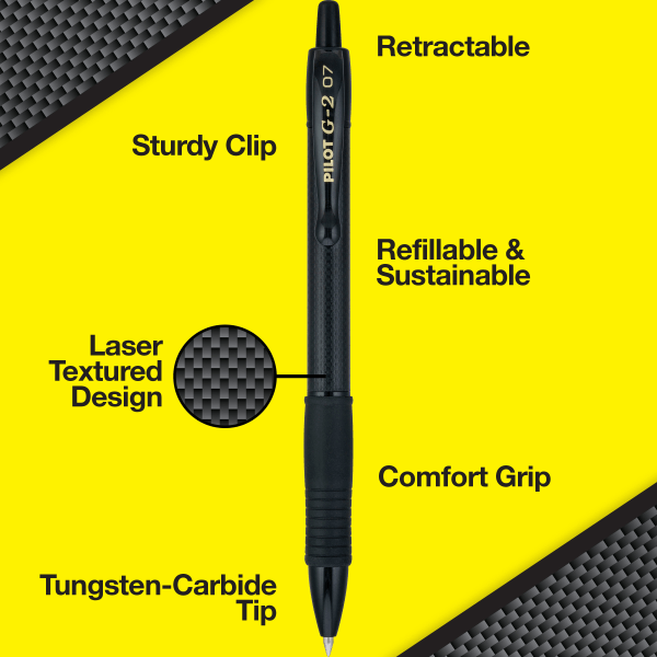 slide 5 of 7, Pilot G2 Edge Gel Pens, Fine Point, 0.7 Mm, Black Barrel, Black Ink, Pack Of 4 Pens, 4 ct