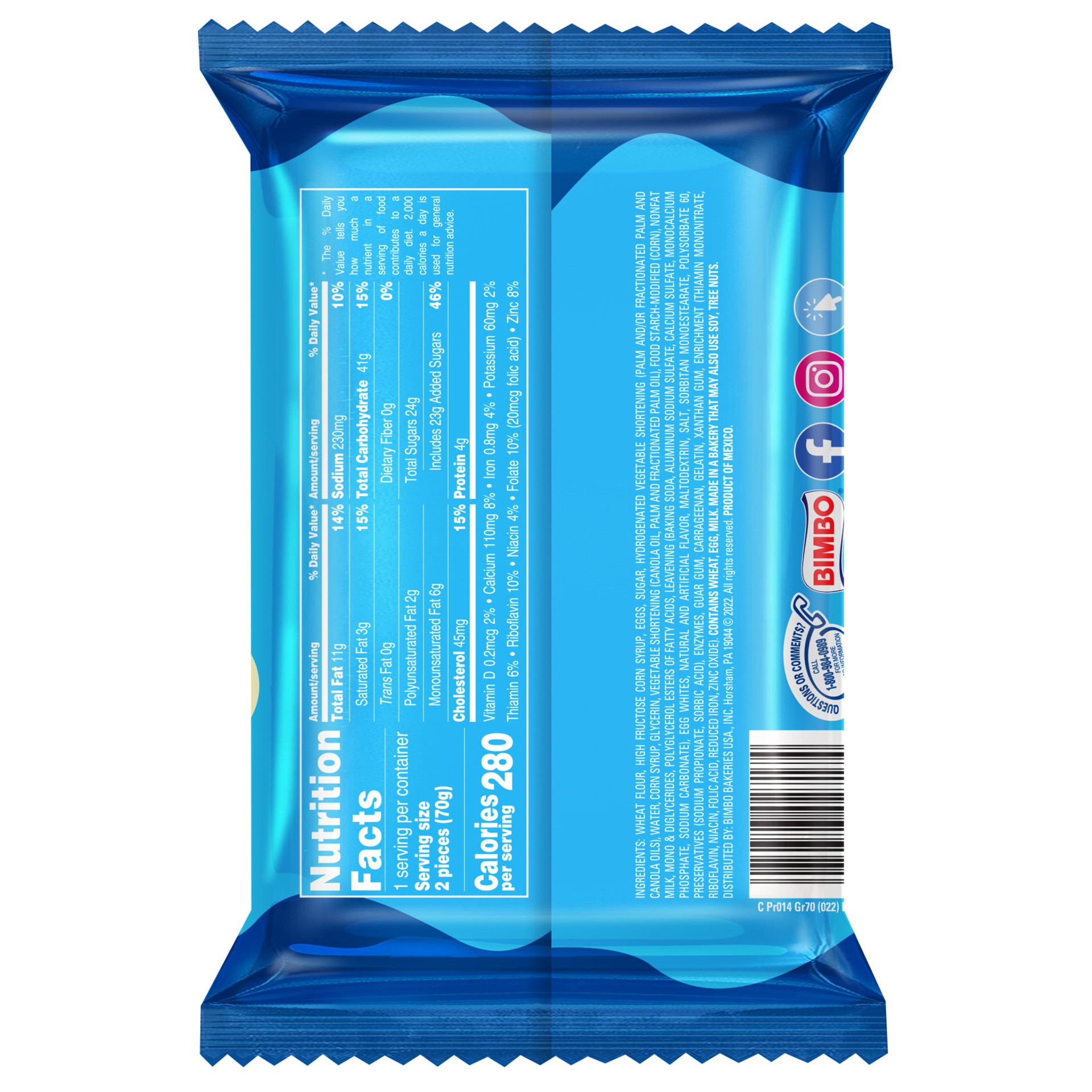 slide 2 of 6, Marinela Submarines Vanilla Cream (Twin Pack) Filled Snack Cakes, 2 count, 2.47 oz, 2 ct
