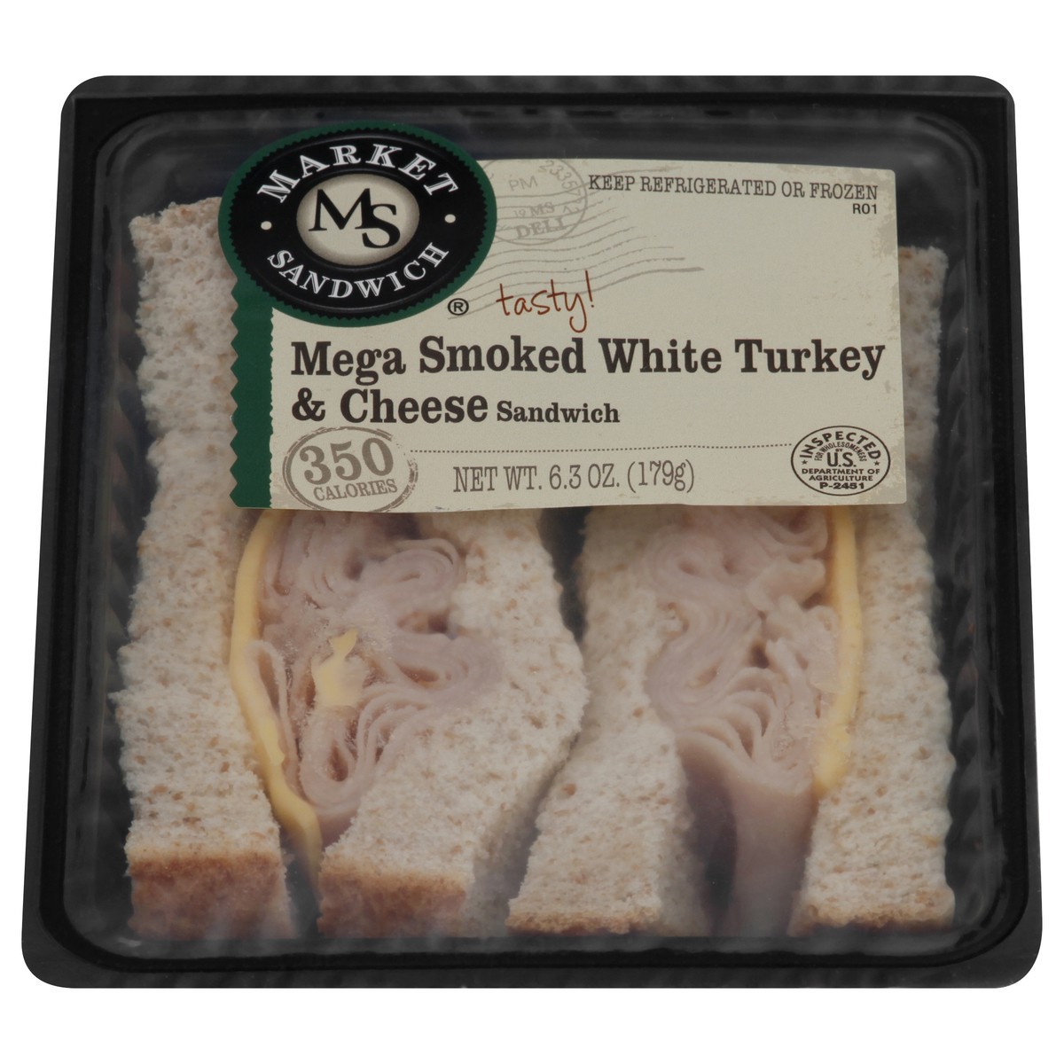 slide 1 of 9, Market Sandwich Mega Smoked Turkey And Cheese, 6.3 oz