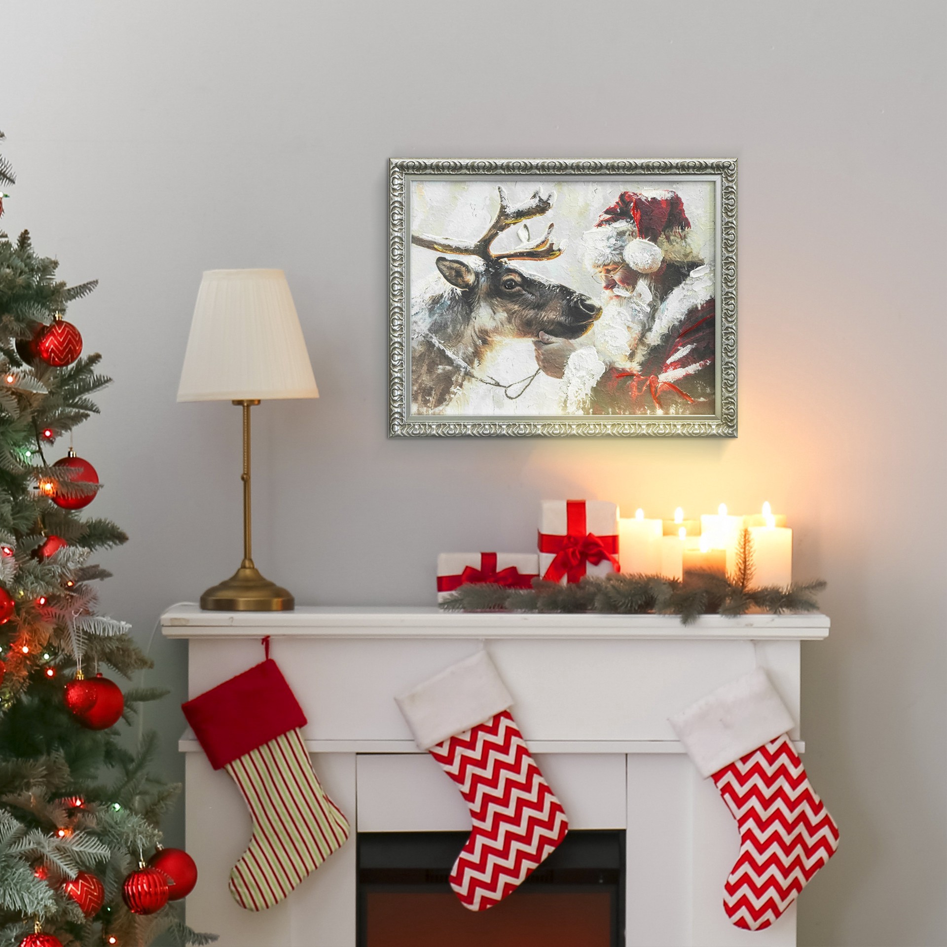 slide 2 of 7, 12" X 15" Santa With Reindeer Framed Canvas Wall Decor By Ashland, 12 in x 15 in