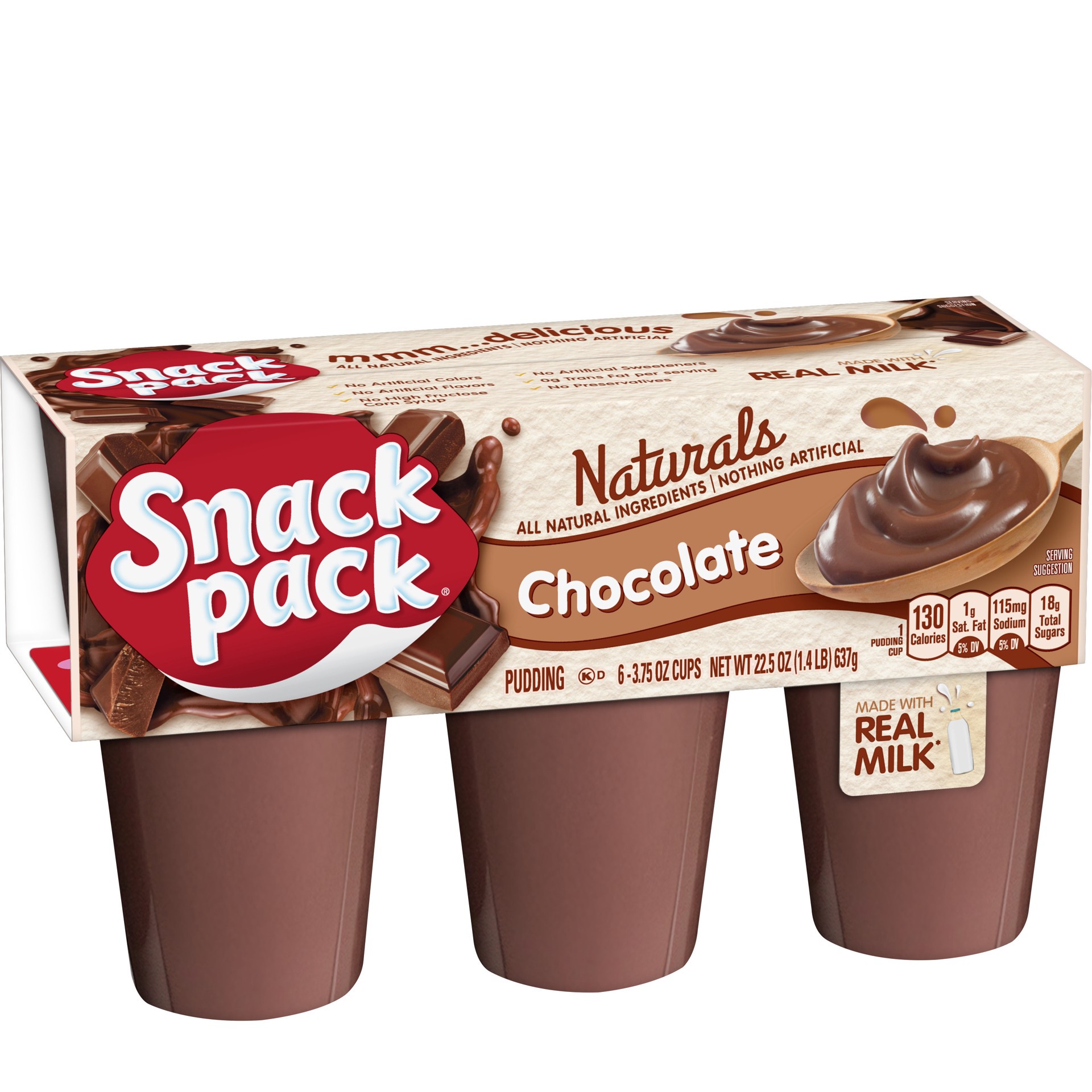 slide 5 of 5, Snack Pack Naturals 6 Pack Chocolate Pudding 6 ea, 6 ct