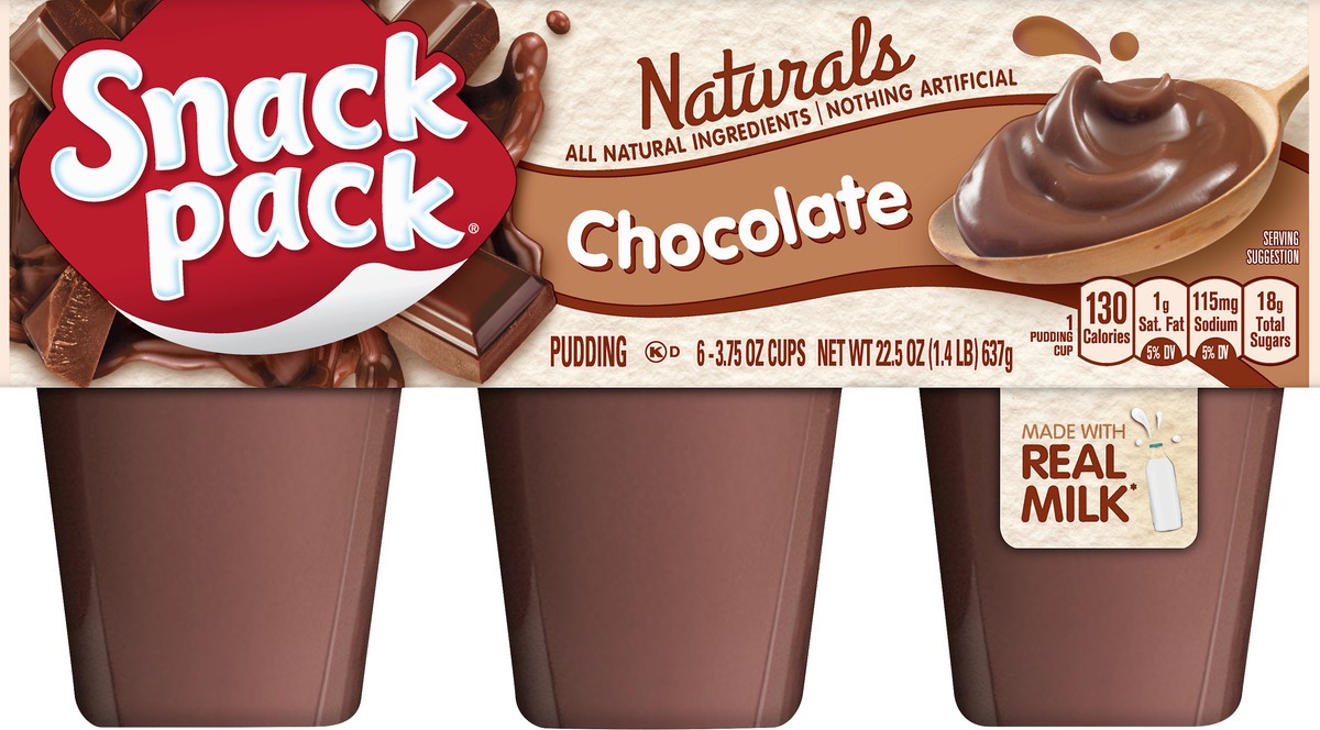 slide 1 of 5, Snack Pack Naturals 6 Pack Chocolate Pudding 6 ea, 6 ct