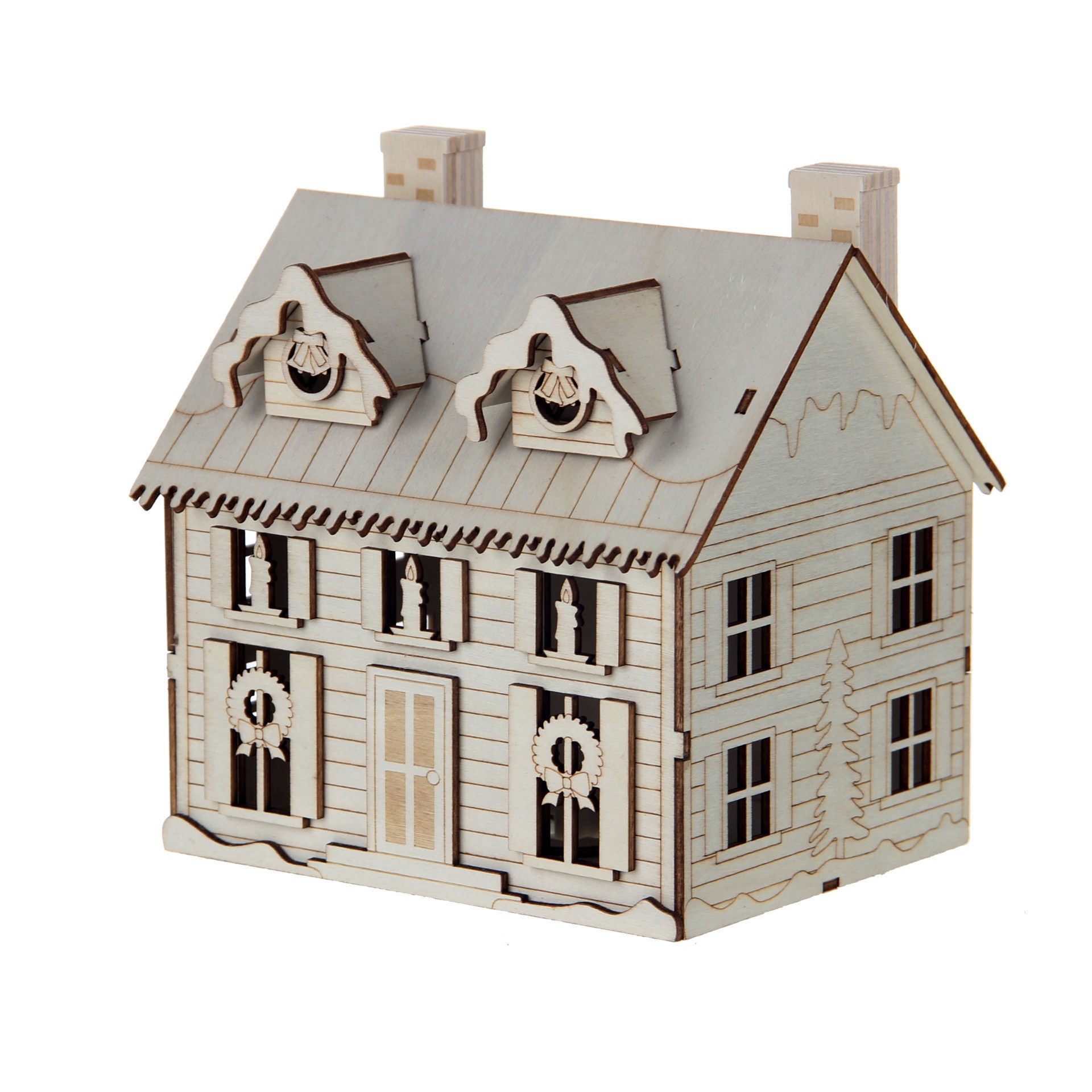 slide 2 of 5, 6.25" Unfinished Country House Diy Led Wood Decor By Make Market, 6.25 in