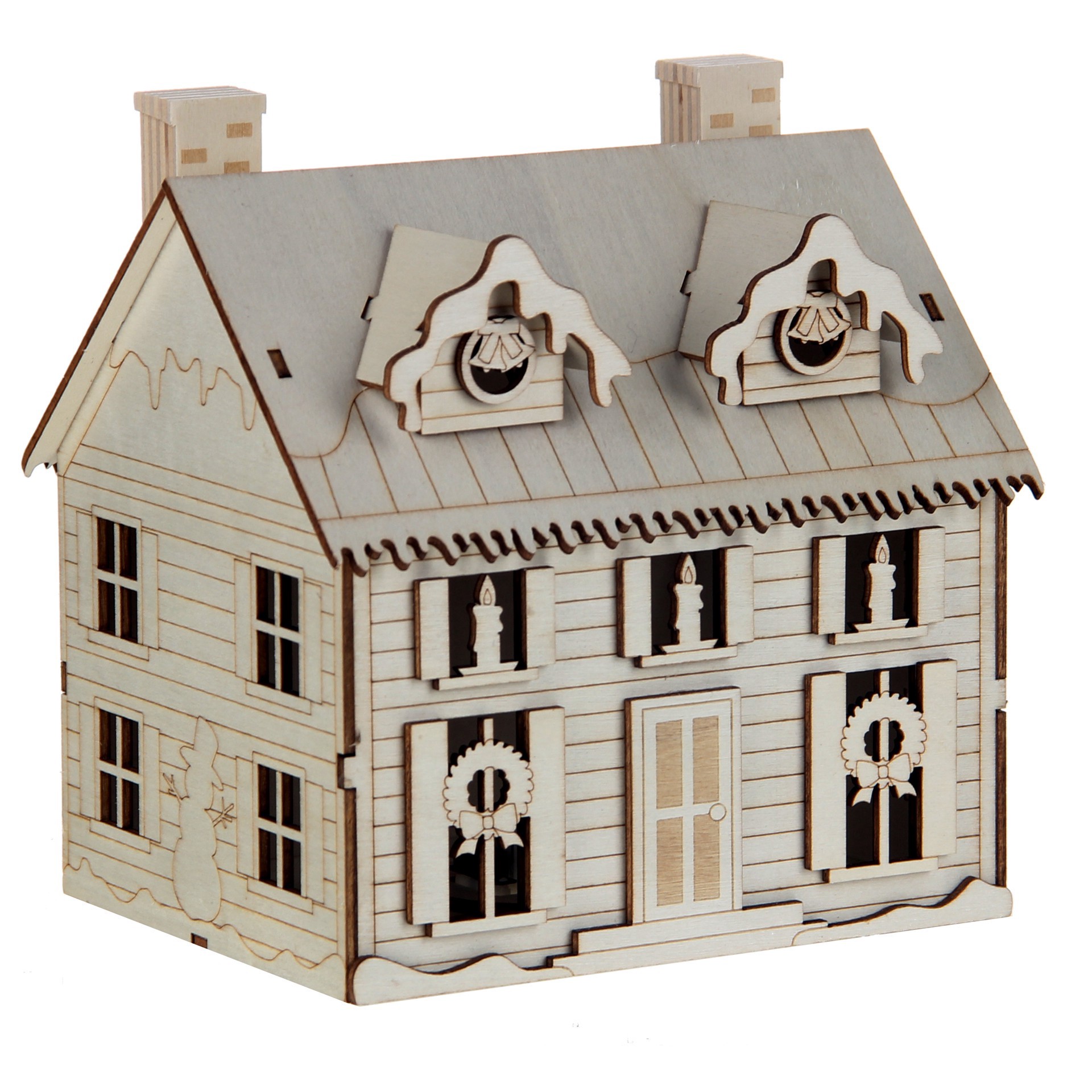 slide 3 of 5, 6.25" Unfinished Country House Diy Led Wood Decor By Make Market, 6.25 in