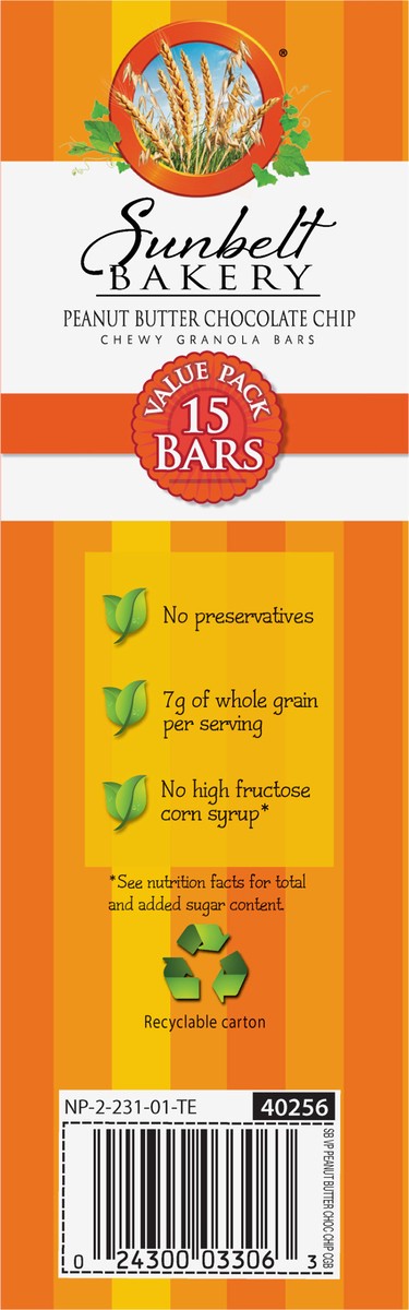 slide 11 of 11, Sunbelt Bakery Chewy Granola Bars, Sunbelt Bakery Value Pack Peanut Butter Chocolate Chip, 15 ct