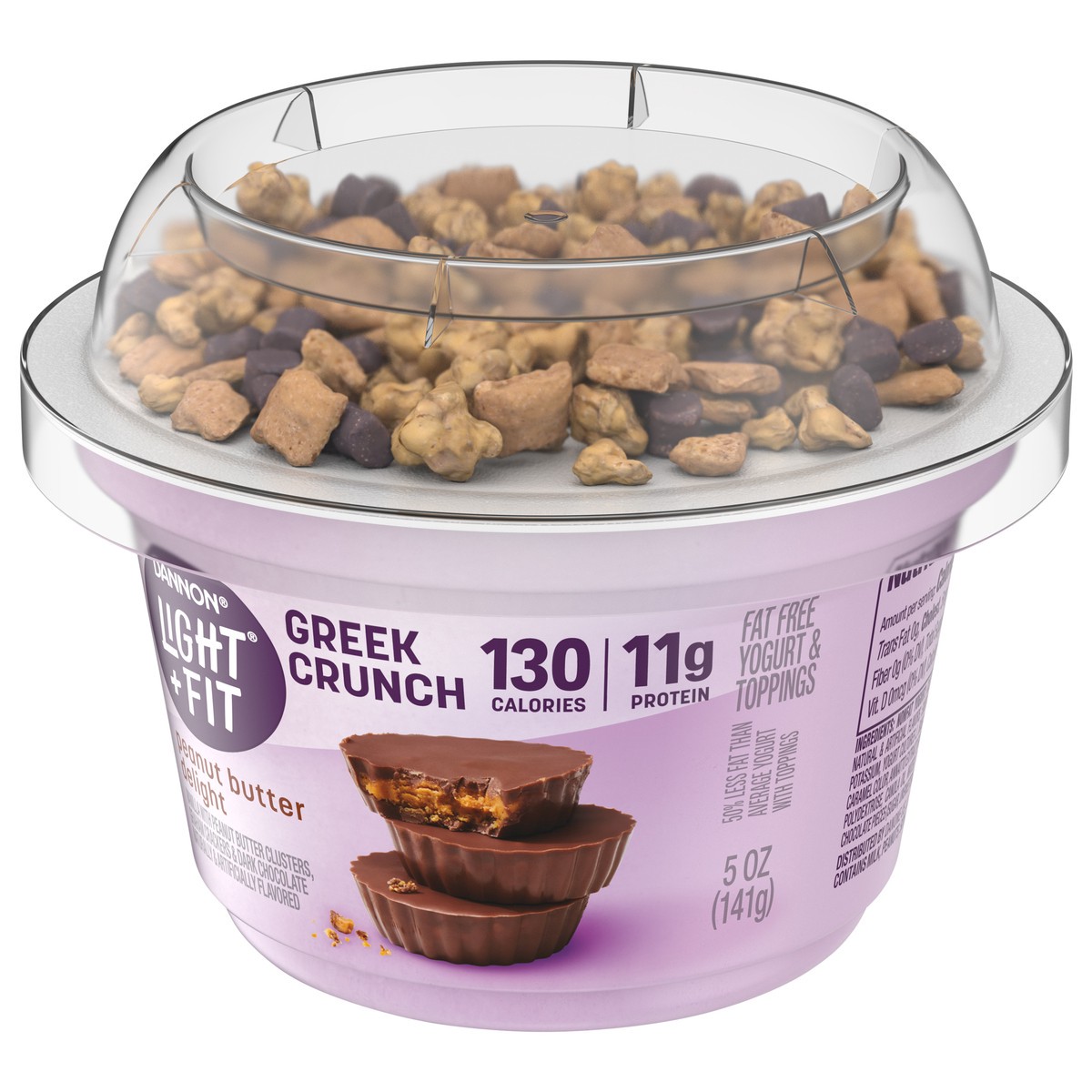 slide 8 of 9, Light + Fit Dannon Light + Fit Greek Crunch Nonfat Yogurt with Toppers, Peanut Butter Delight, 5 oz., 5 oz