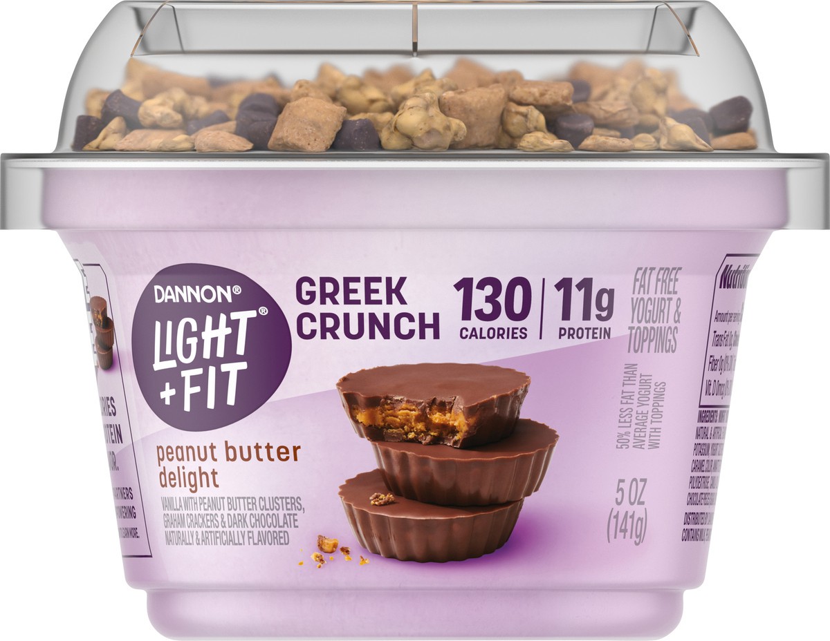 slide 2 of 9, Light + Fit Dannon Light + Fit Greek Crunch Nonfat Yogurt with Toppers, Peanut Butter Delight, 5 oz., 5 oz