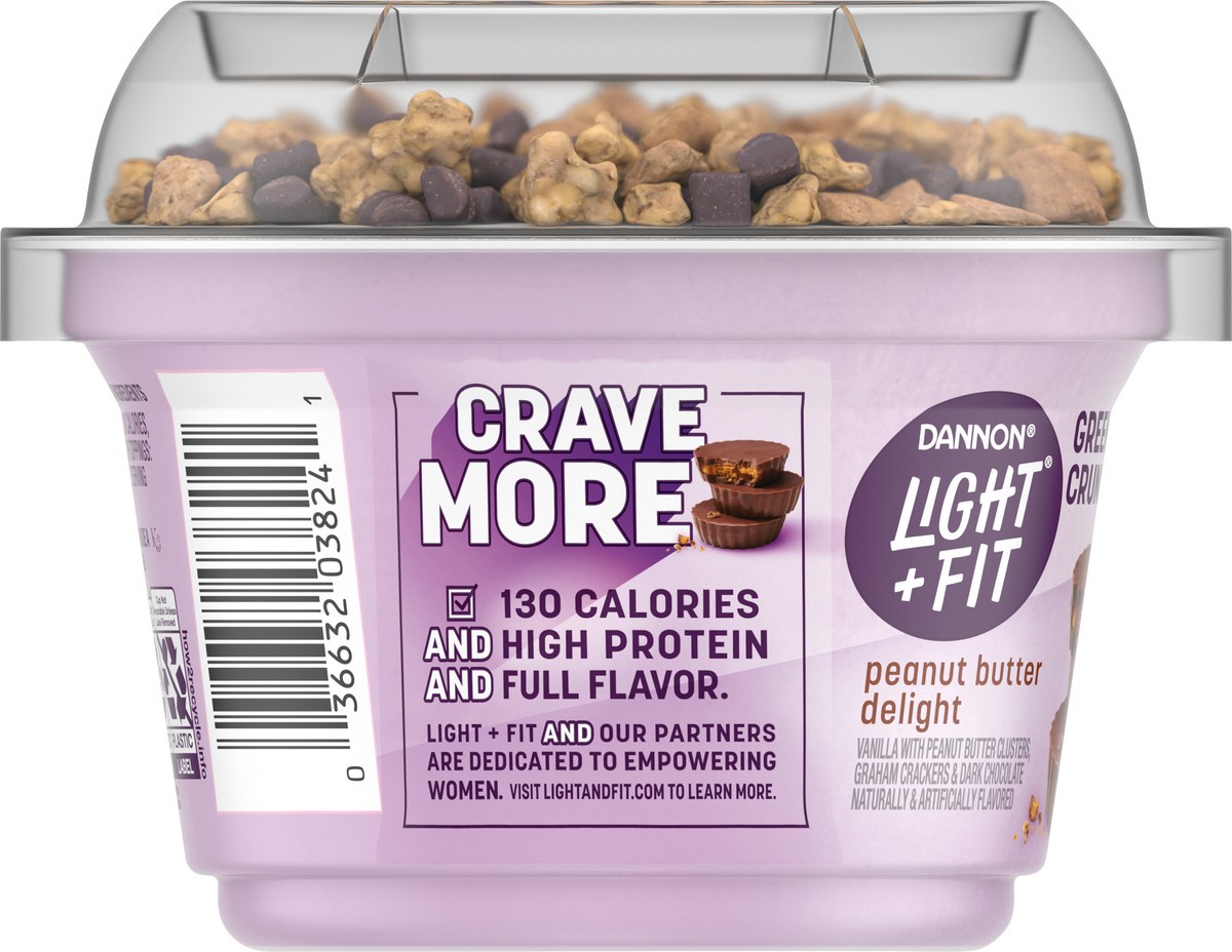 slide 9 of 9, Light + Fit Dannon Light + Fit Greek Crunch Nonfat Yogurt with Toppers, Peanut Butter Delight, 5 oz., 5 oz