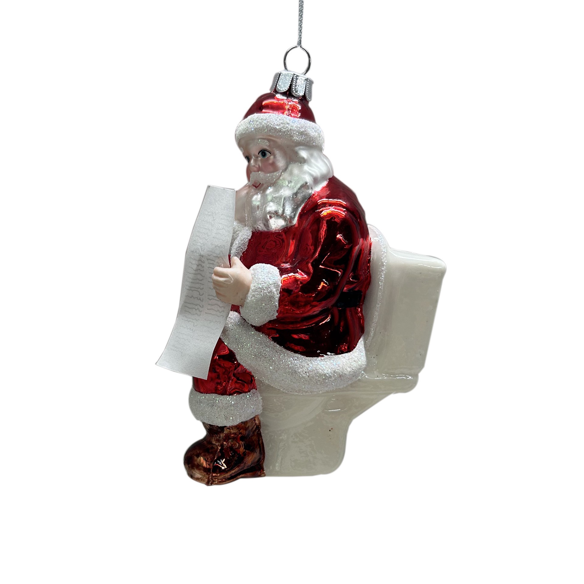 slide 3 of 3, 5.25" Santa On Toilet Glass Ornament By Ashland, 5.25 in