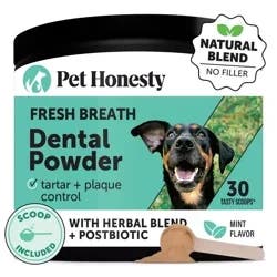 Pet Honesty Fresh Breath Dental Powder Supplement for Dogs, Mint Flavor, for Dogs Over 1 lb