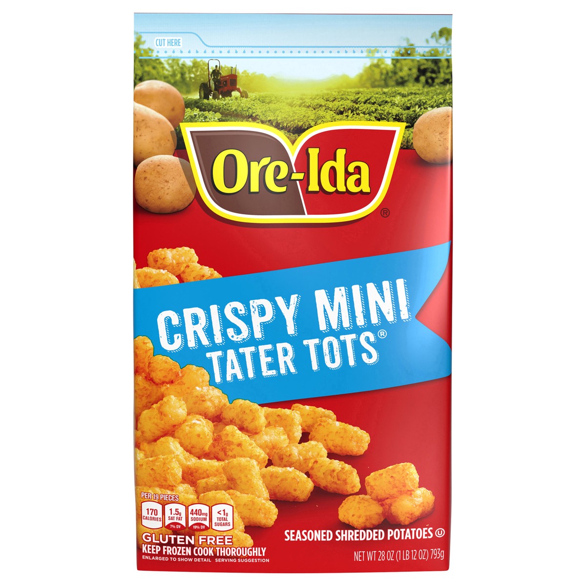 slide 1 of 9, Ore-Ida Mini Tater Tots Seasoned Shredded Frozen Potatoes, 28 oz Bag, 28 oz