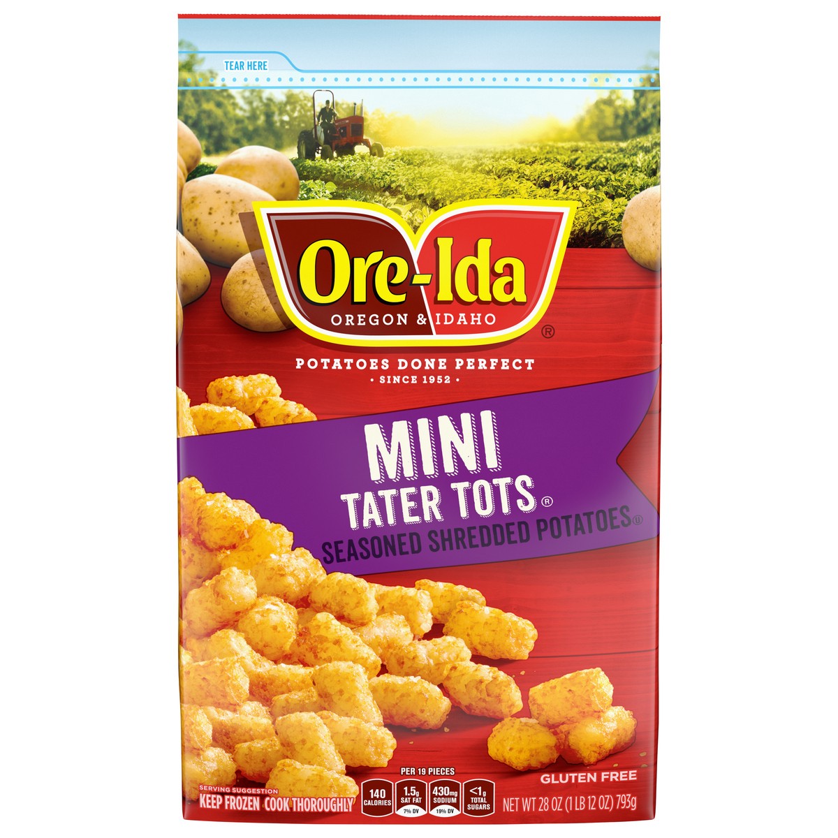 slide 1 of 9, Ore-Ida Mini Tater Tots Seasoned Shredded Frozen Potatoes, 28 oz Bag, 28 oz