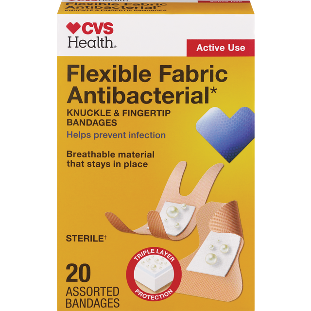 slide 1 of 1, Cvs Health Flexible Fabric Antibacterial Bandages, 20 Ct, 20 ct