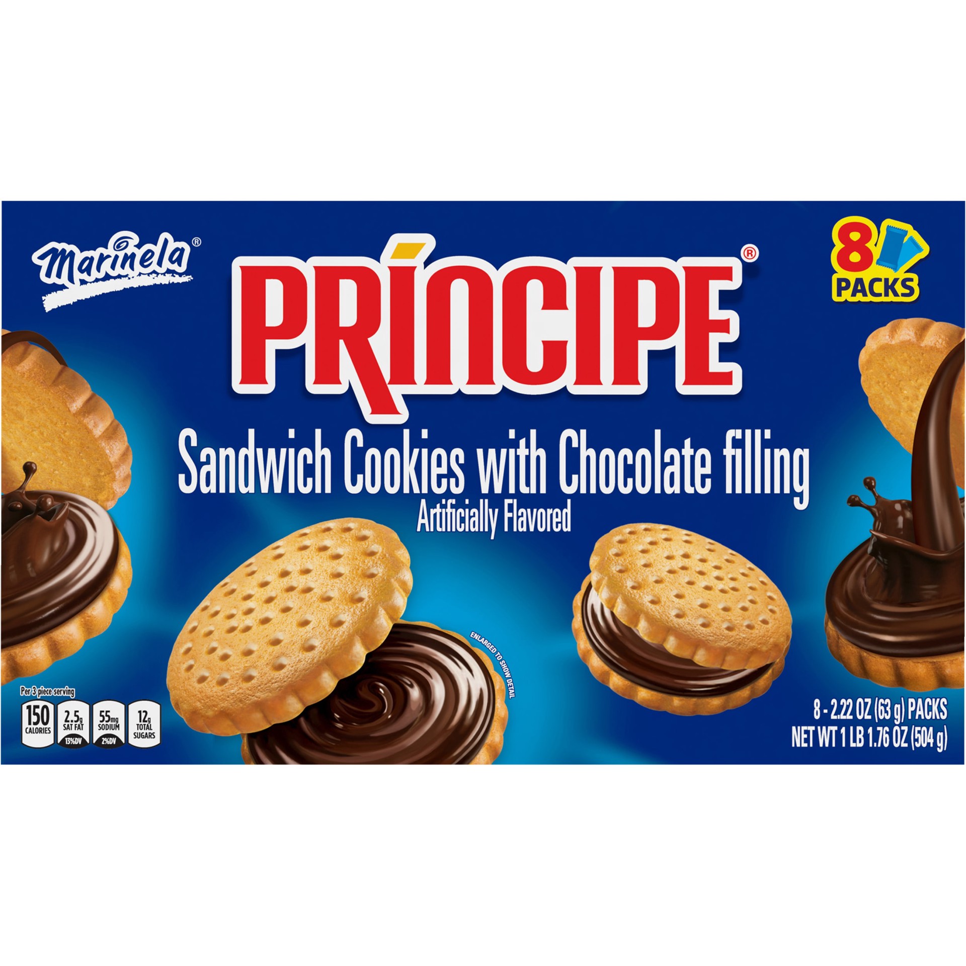 slide 1 of 5, Marinela Principe Chocolate Filled Sandwich Cookies, 8 count, Cookies, 17.76 oz Box, 8 ct