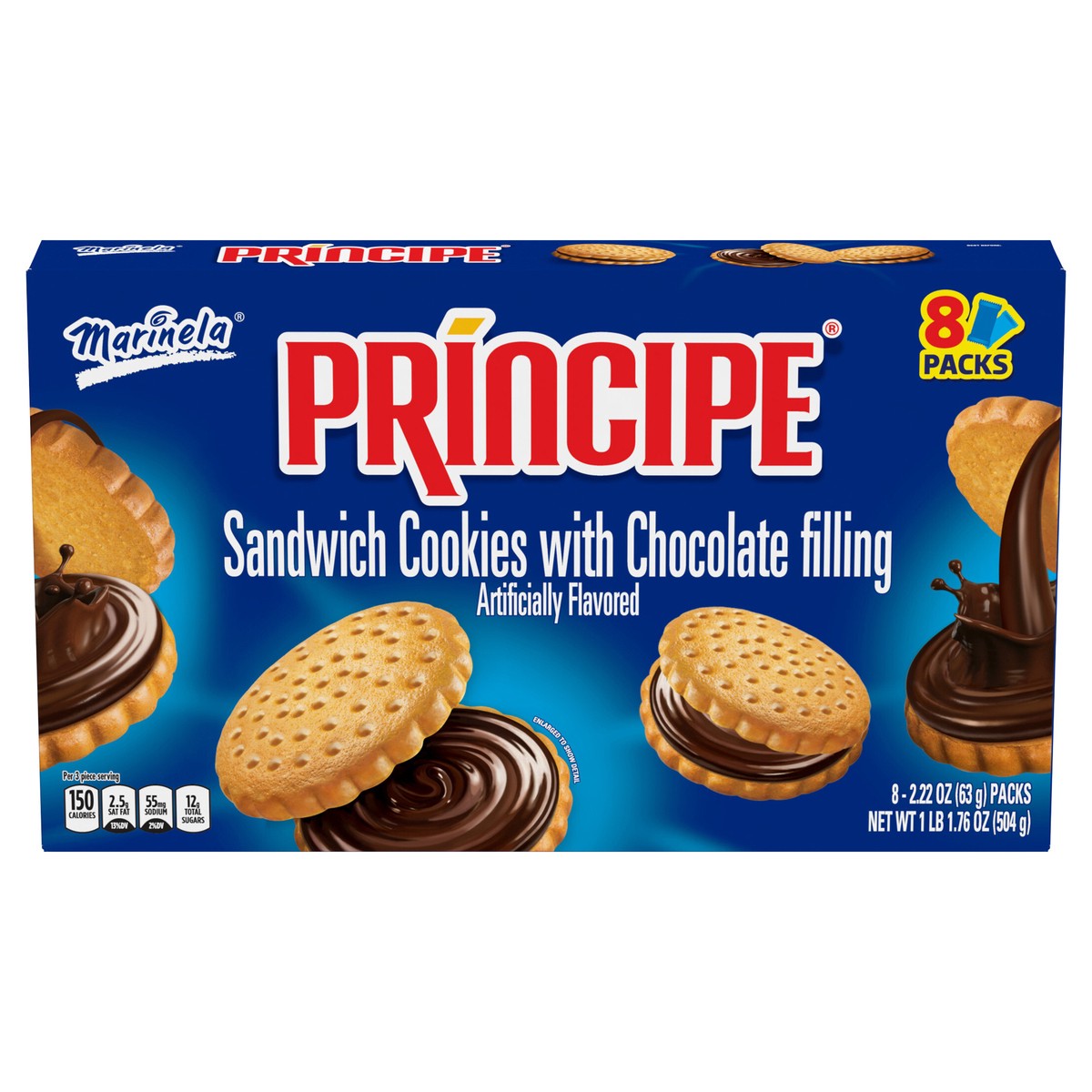 slide 1 of 5, Marinela Principe Chocolate Filled Sandwich Cookies, 8 count, Cookies, 17.76 oz Box, 8 ct