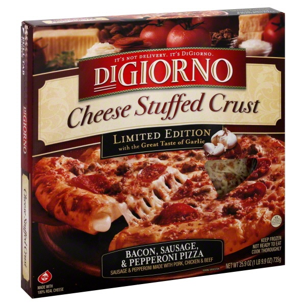 slide 1 of 1, DiGiorno Pizza Stuffed Crust Bacon/Sausage/Pep, 25.9 oz