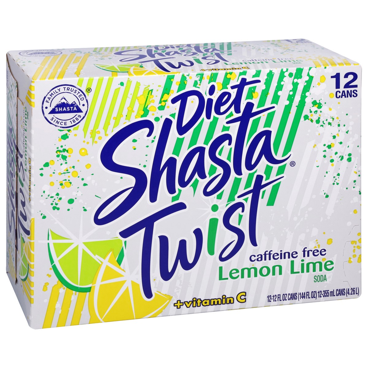 slide 2 of 9, Shasta Twist Caffeine Free Diet + Vitamin C Lemon Lime Soda 12 - 12 fl oz Cans, 12 ct; 12 fl oz