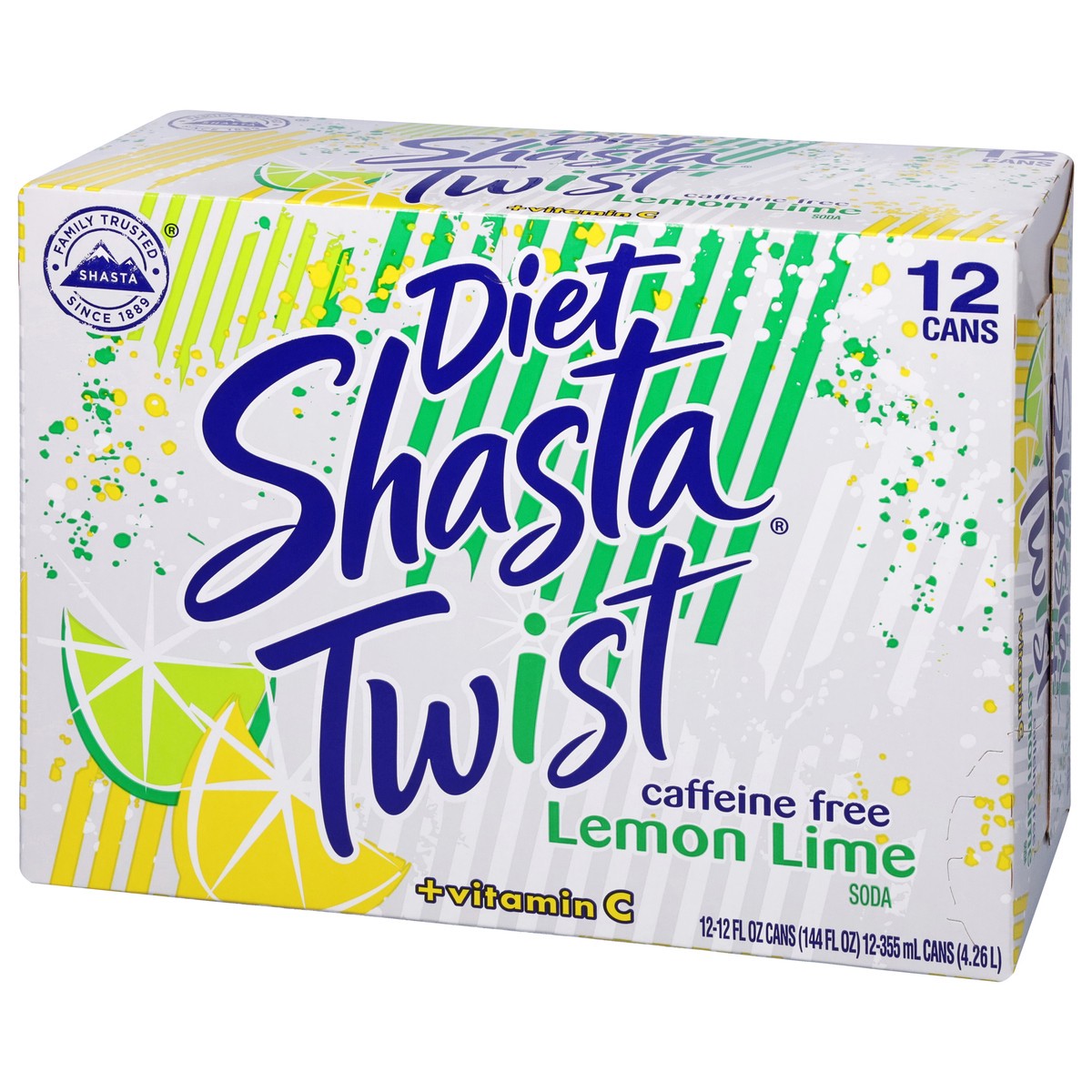 slide 3 of 9, Shasta Twist Caffeine Free Diet + Vitamin C Lemon Lime Soda 12 - 12 fl oz Cans, 12 ct; 12 fl oz