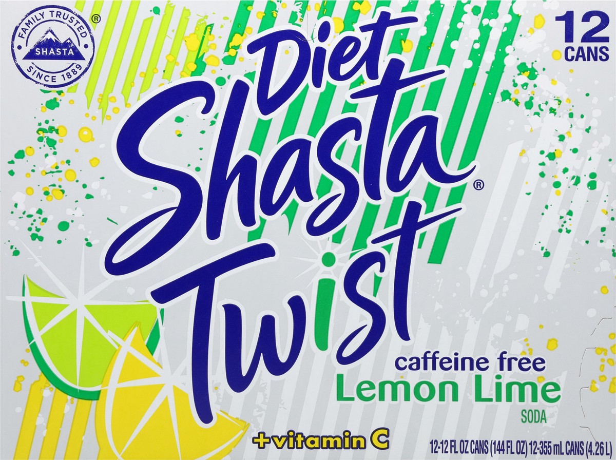 slide 6 of 9, Shasta Twist Caffeine Free Diet + Vitamin C Lemon Lime Soda 12 - 12 fl oz Cans, 12 ct; 12 fl oz