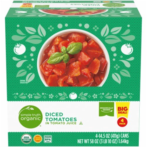 slide 1 of 1, Simple Truth Organic Diced Tomatoes Multi Pack, 4 ct; 14.5 oz