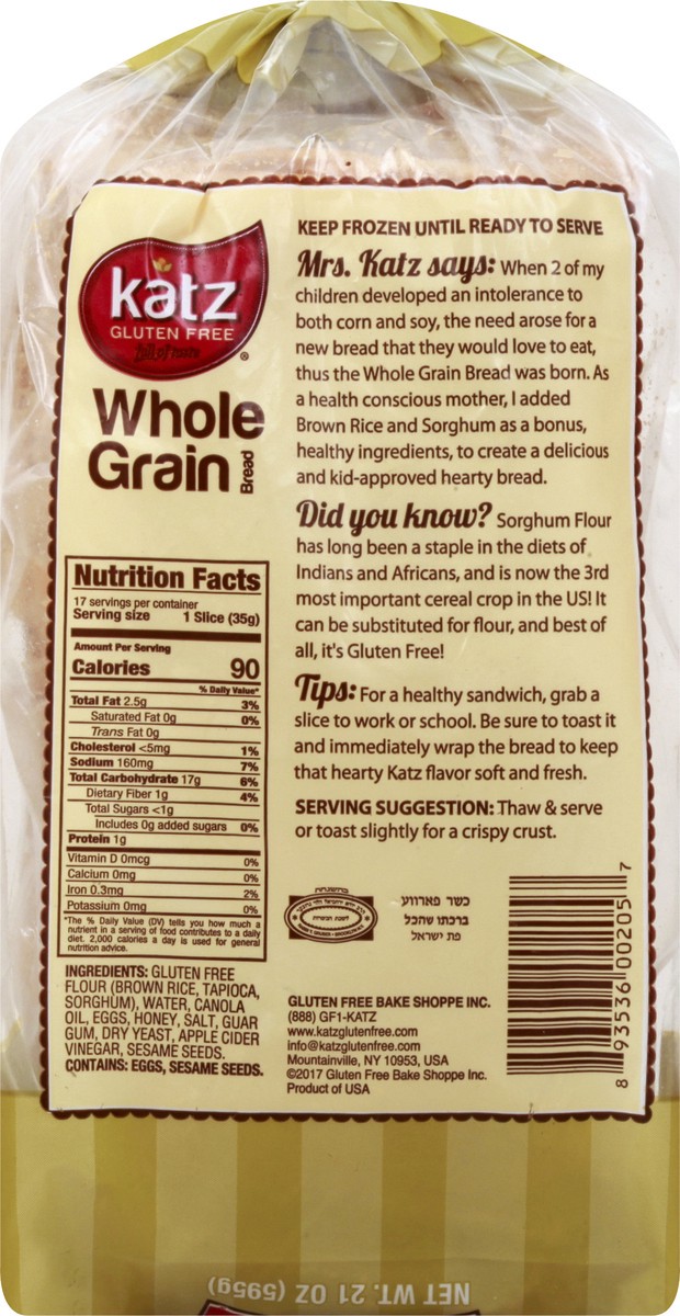 slide 8 of 10, Katz Gluten Free Whole Grain Bread 21 oz, 21 oz