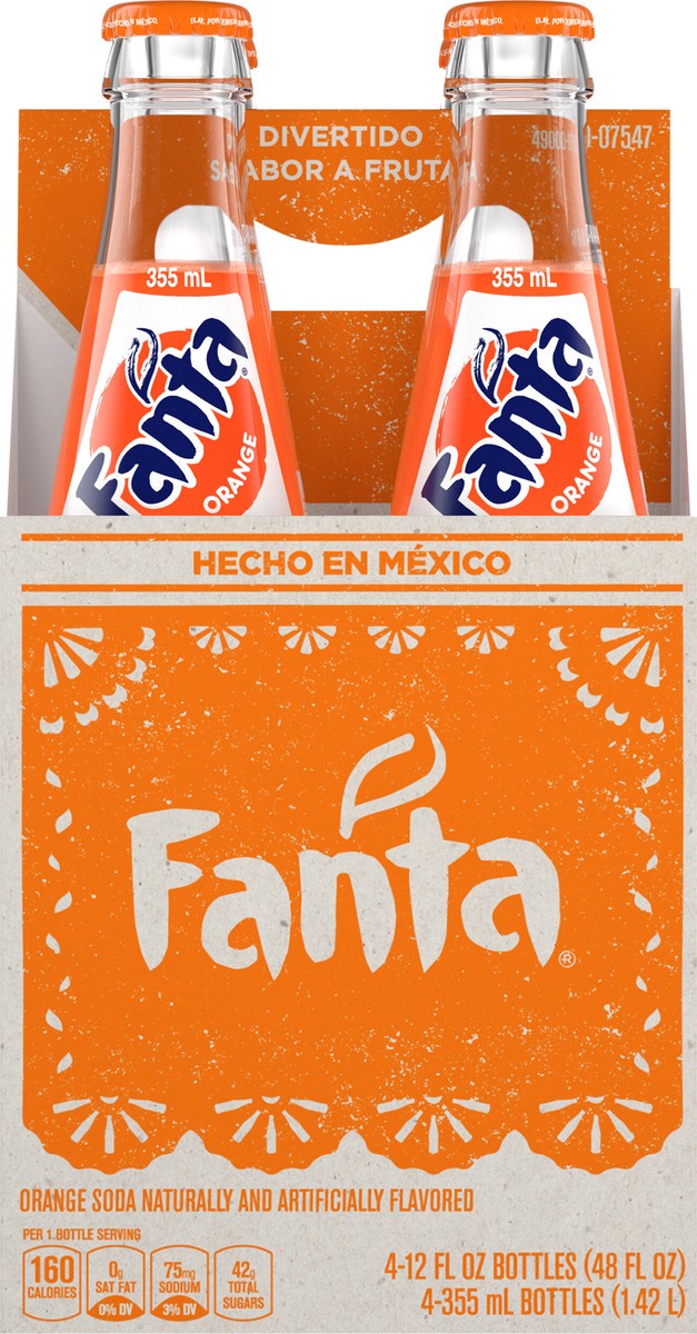 slide 5 of 11, Fanta Orange Mexico Glass Bottles, 355 mL, 4 Pack, 4 ct; 12 oz