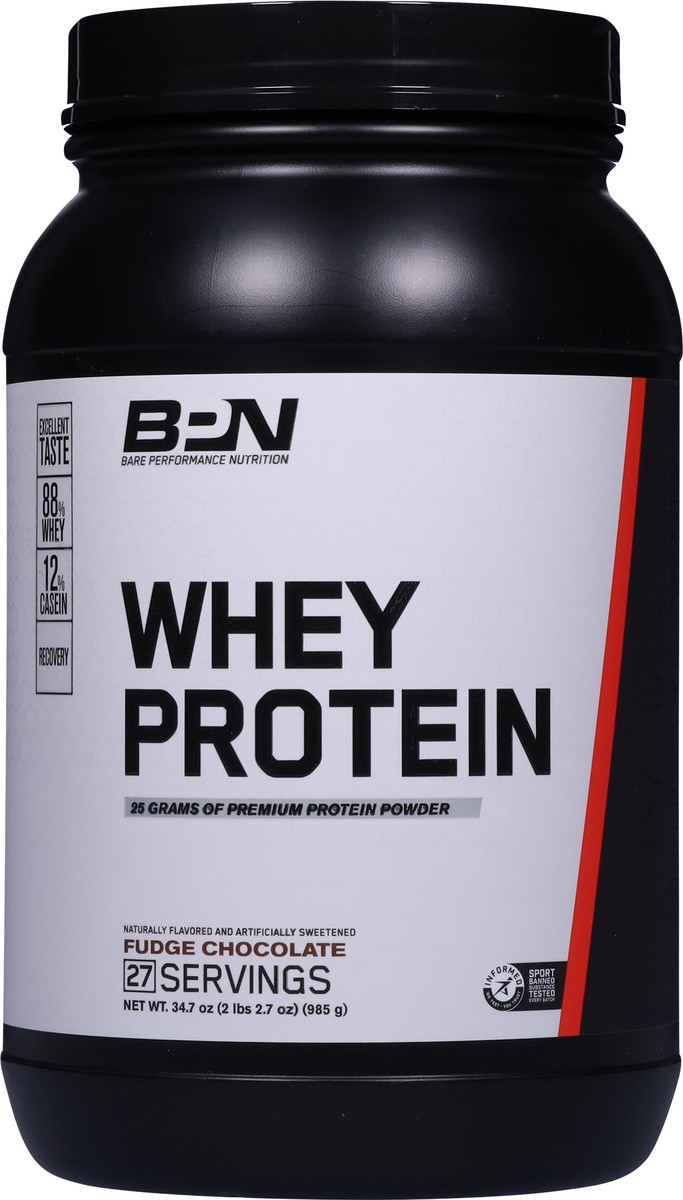 slide 5 of 13, Bare Performance Nutrition Fudge Chocolate Whey Protein 34.7 oz, 34.7 oz