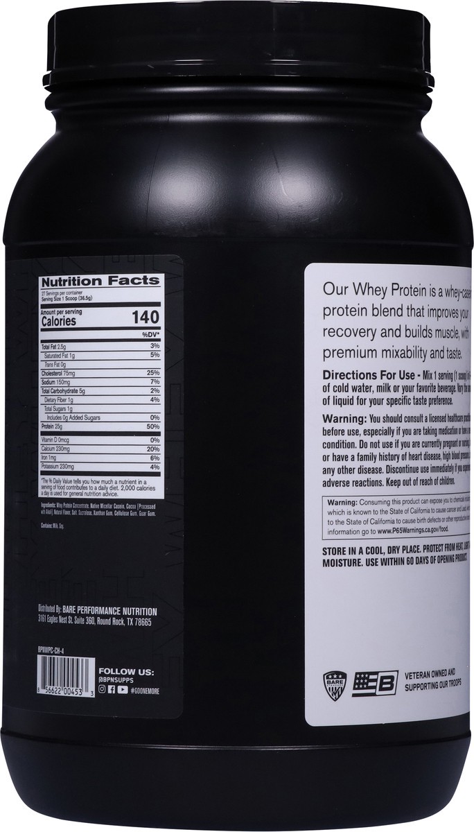 slide 2 of 13, Bare Performance Nutrition Fudge Chocolate Whey Protein 34.7 oz, 34.7 oz