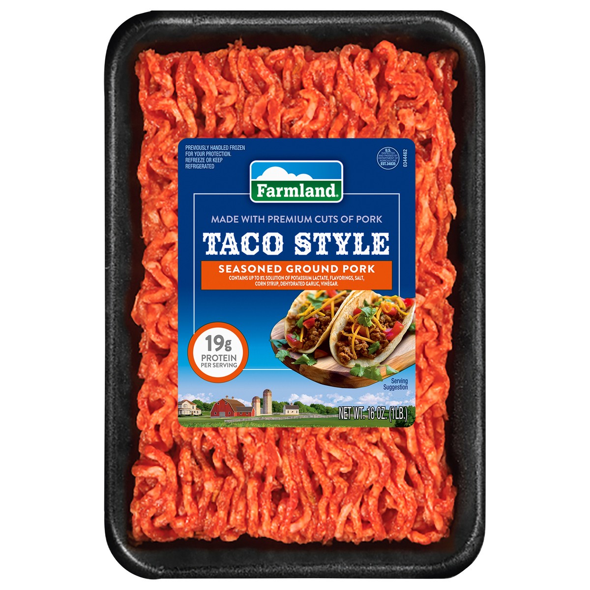 slide 1 of 8, Farmland Taco Style Seasoned Ground Pork 1 lb, 16 oz
