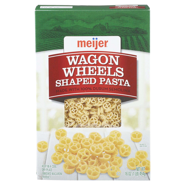 slide 1 of 1, Meijer Wagon Wheels Shaped Pasta, 16 oz