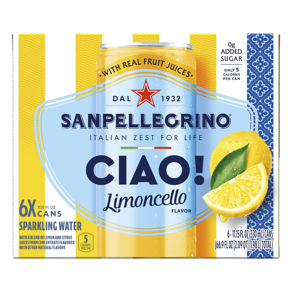 slide 1 of 1, San Pellegrino CIAO! Limoncello Flavored Sparkling Water, Italian Sparkling Water, 6PK, 6 ct