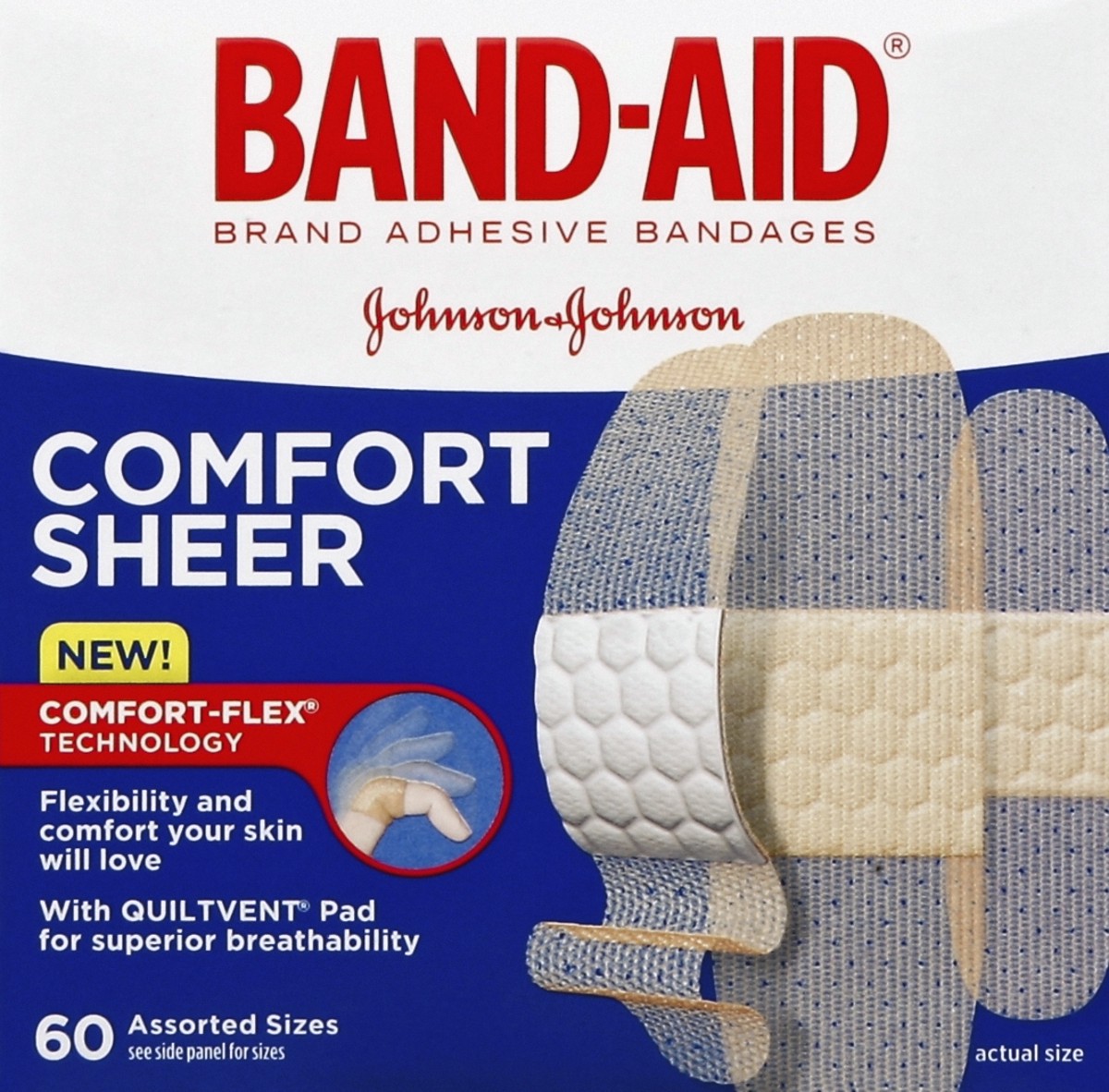 slide 3 of 5, BAND-AID Sheer Strips Adhesive Bandages for Minor Scrapes, Assorted Sizes, 60 Count, 60 ct