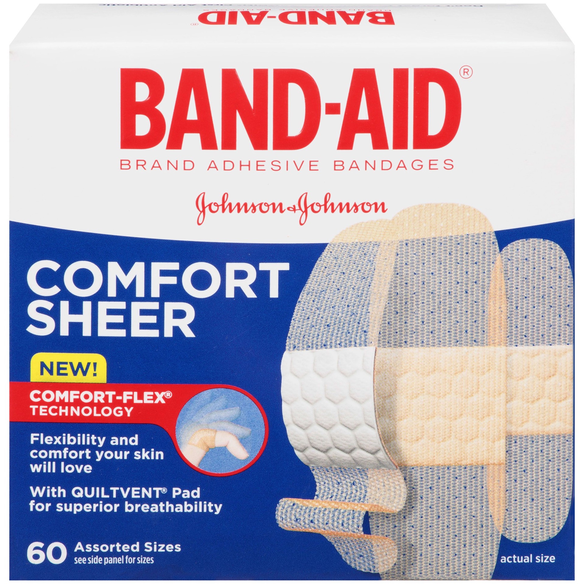 slide 1 of 5, BAND-AID Sheer Strips Adhesive Bandages for Minor Scrapes, Assorted Sizes, 60 Count, 60 ct