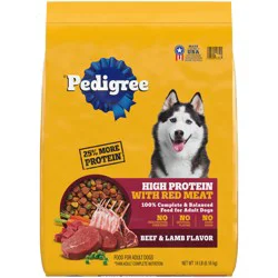 Pedigree High Protein Adult Dry Dog Food, Beef and Lamb Flavor, 18 lb. Bag