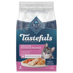 Blue Buffalo Tastefuls Natural Dry Food for Adult Cats, Sensitive Stomach, Chicken & Brown Rice Recipe, 5-lb. Bag