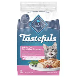 Blue Buffalo Tastefuls Natural Dry Food for Adult Cats, Sensitive Stomach, Chicken & Brown Rice Recipe, 5-lb. Bag