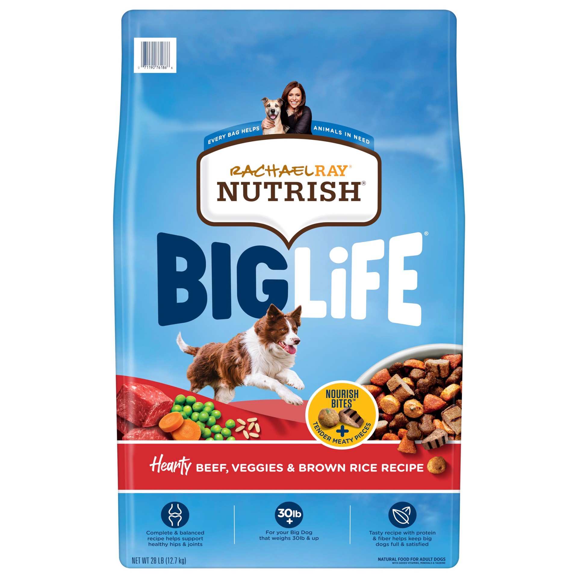 slide 1 of 1, Rachael Ray Nutrish Big Life Hearty Beef Veggie & Brown Rice Dry Adult Dog Food, 28 lb
