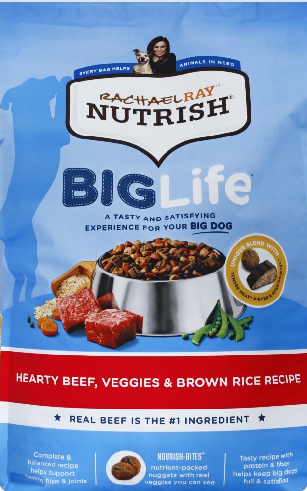 slide 1 of 1, Rachael Ray Nutrish Big Life Hearty Beef Veggie & Brown Rice Dry Adult Dog Food, 28 lb