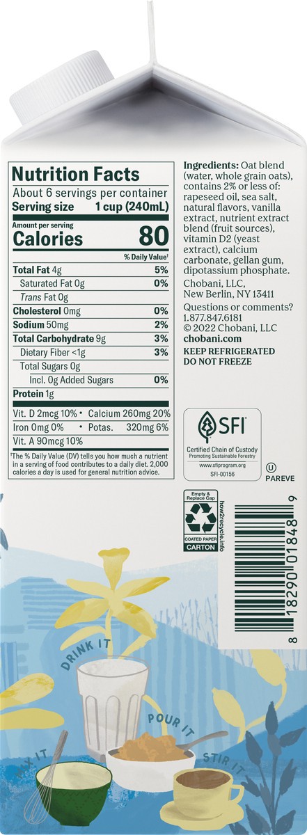 slide 5 of 14, Chobani Vanilla Oat Milk Zero Sugar, 52 fl oz