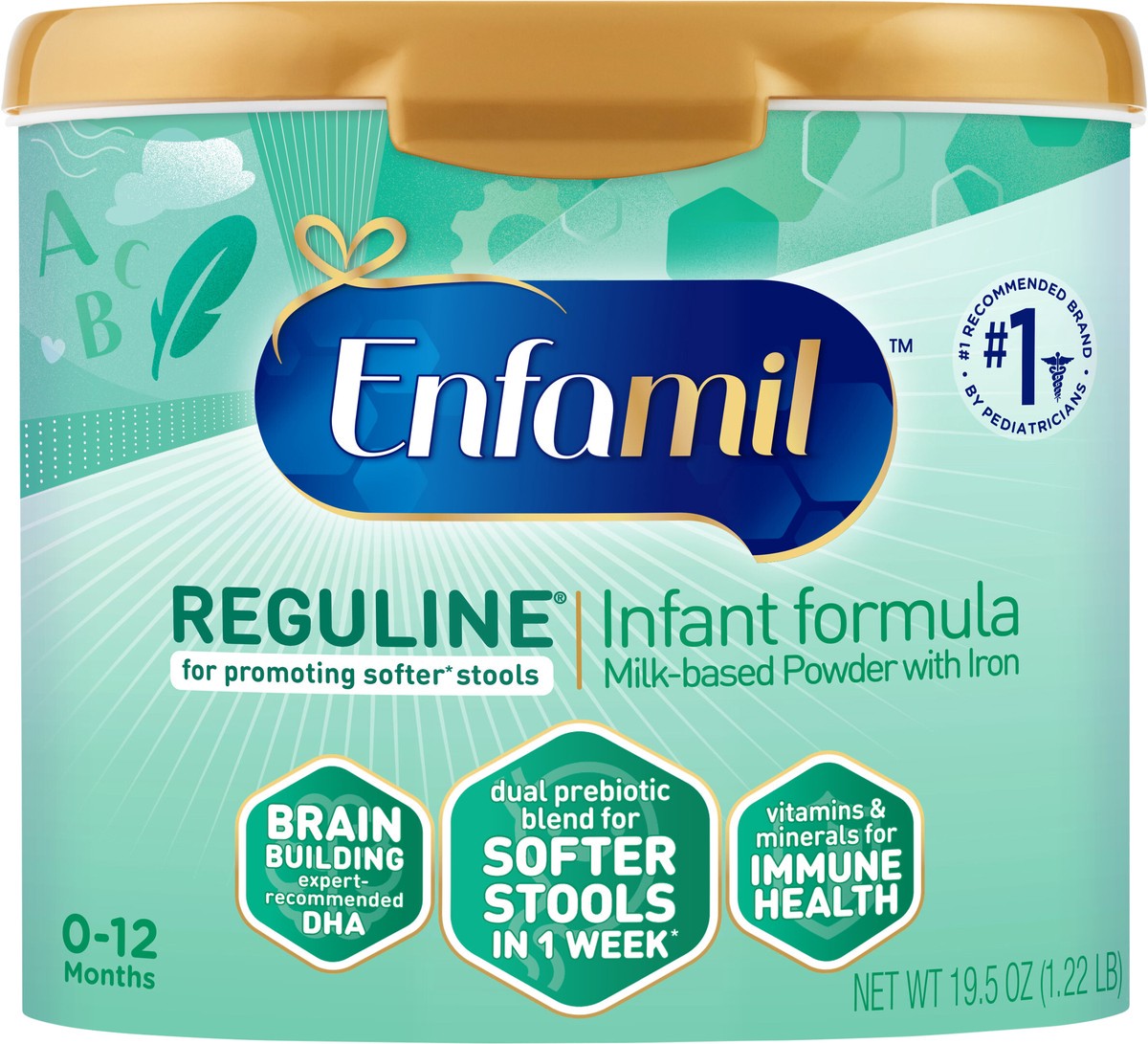 slide 2 of 3, Enfamil Reguline Baby Formula, Designed for Soft, Comfortable Stools, with Omega-3 DHA & Probiotics for Immune Support, Reusable Powder Tub, 19.5 Oz, 20.4 oz