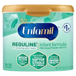 Enfamil Reguline Baby Formula, Designed for Soft, Comfortable Stools, with Omega-3 DHA & Probiotics for Immune Support, Reusable Powder Tub, 19.5 Oz