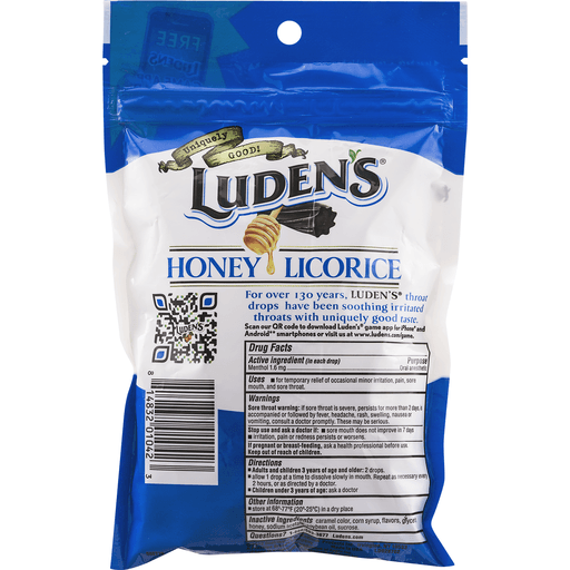 slide 2 of 15, Luden's Sore Throat Drops, For Minor Sore Throat Relief, Honey Licorice, 30 Count, 30 ct