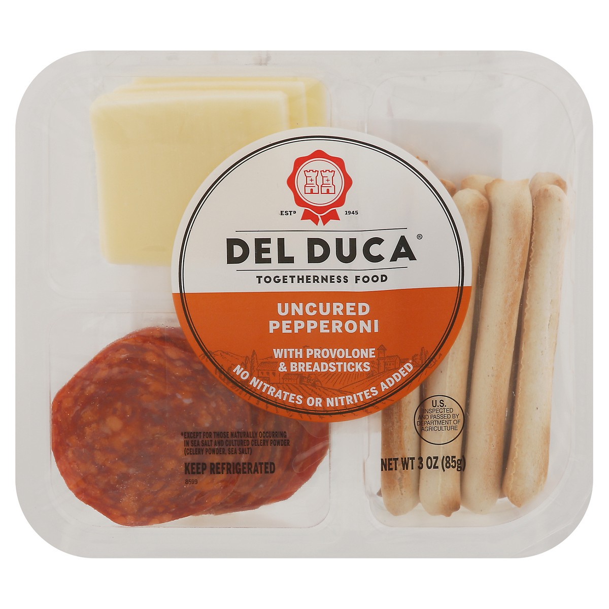 slide 1 of 9, Del Duca Pepperoni with Provolone & Breadsticks 3 oz, 3 oz