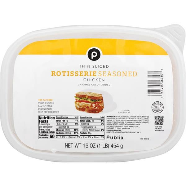 slide 1 of 1, Publix Thin Sliced Rotisserie Seasoned Chicken, 16 oz