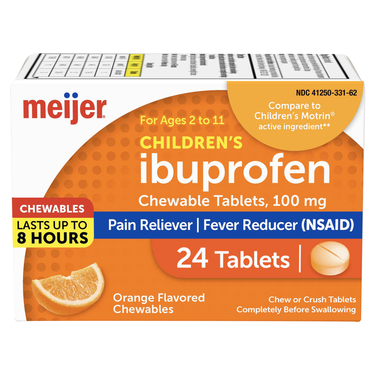 slide 1 of 29, Meijer Children’s Ibuprofen Tablets, Pain Reliever and Fever Reducer, 100 mg, 24 ct