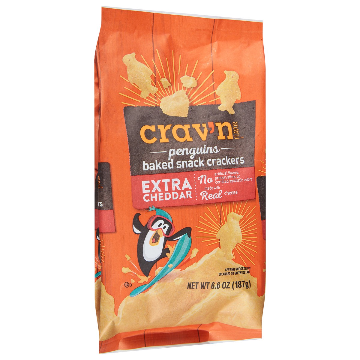 slide 9 of 11, Crav'n Flavor Extra Cheddar Penguins Baked Snack Crackers, 6.6 oz